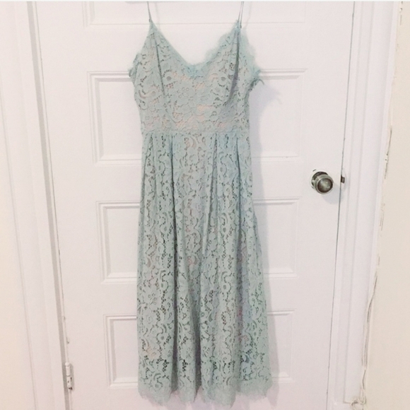 H&M Mint Green Lace Nude Spaghetti Strap Midi Event Dress Women's Size 4 Small S - Picture 5 of 12